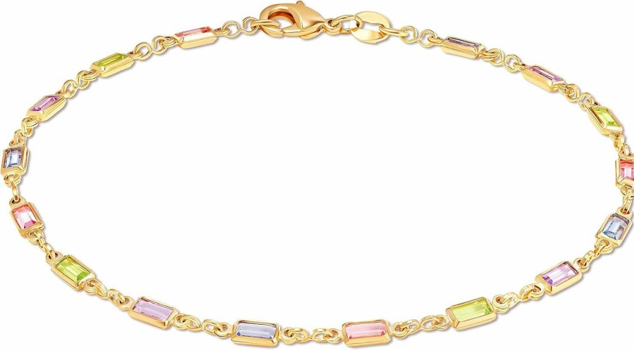 Barzel Barzel 18K Gold Plated Baguette Multi Stone Crystal Bracelet For Women- Made In Brazil Clearance