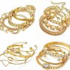 KISS WIFE 15 Pcs 14K Plated Gold Bracelets Set For Women Girls, Multiple Layered Stackable Open Cuff Bangle, Adjustable Cuban Link Chain Tennis Bracelet Pack, Dainty Classic Aesthetic Jewelry For Gift Clearance