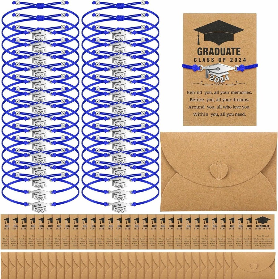 Trnayi Trnayi 30 Pcs 2024 Graduation Bracelet Gifts For Her Him 2024 Kindergarten Grad Cap Bracelets Graduation Gifts For Classmates(Black) Wholesale