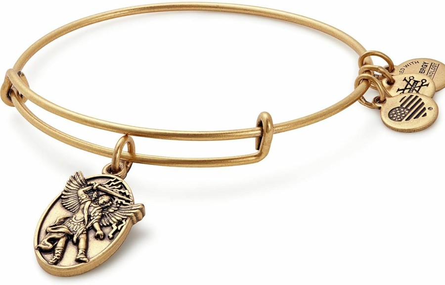 Alex and Ani Alex And Ani Divine Guides Expandable Bangle Bracelet For Women, Archangel Michael Engraved Charm, Rafaelian Finish, 2 To 3.5 In Hot