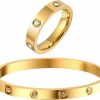 MPRAINBOW Gold Rings Bracelets For Women - 18K Gold Plated Love Friendship Bracelet Cubic Zirconia Bangle With Ring Jewelry Set ,Wedding Party Christmas Valentine'S Day Birthday Gifts For Her Girlfriend New