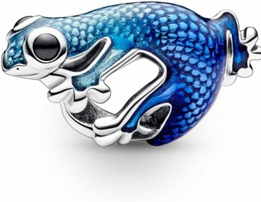 Pandora Pandora Metallic Blue Gecko Charm - Compatible Moments Jewelry - Stunning Gift For Women - Sterling Silver & Enamel With Crystal - With Gift Box Clearance