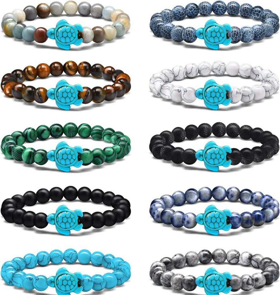 Hicarer Hicarer 10 Pieces Vsco Sea Turtles Beads Bracelet Natural Stone Elastic Friendship Bracelet For Women Men Clearance