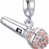 SOUKISS I Love Music Microphone Voice Charms 925 Sterling Silver Champagne Crystal Pendants Fit Pandora Bracelet Necklace Online