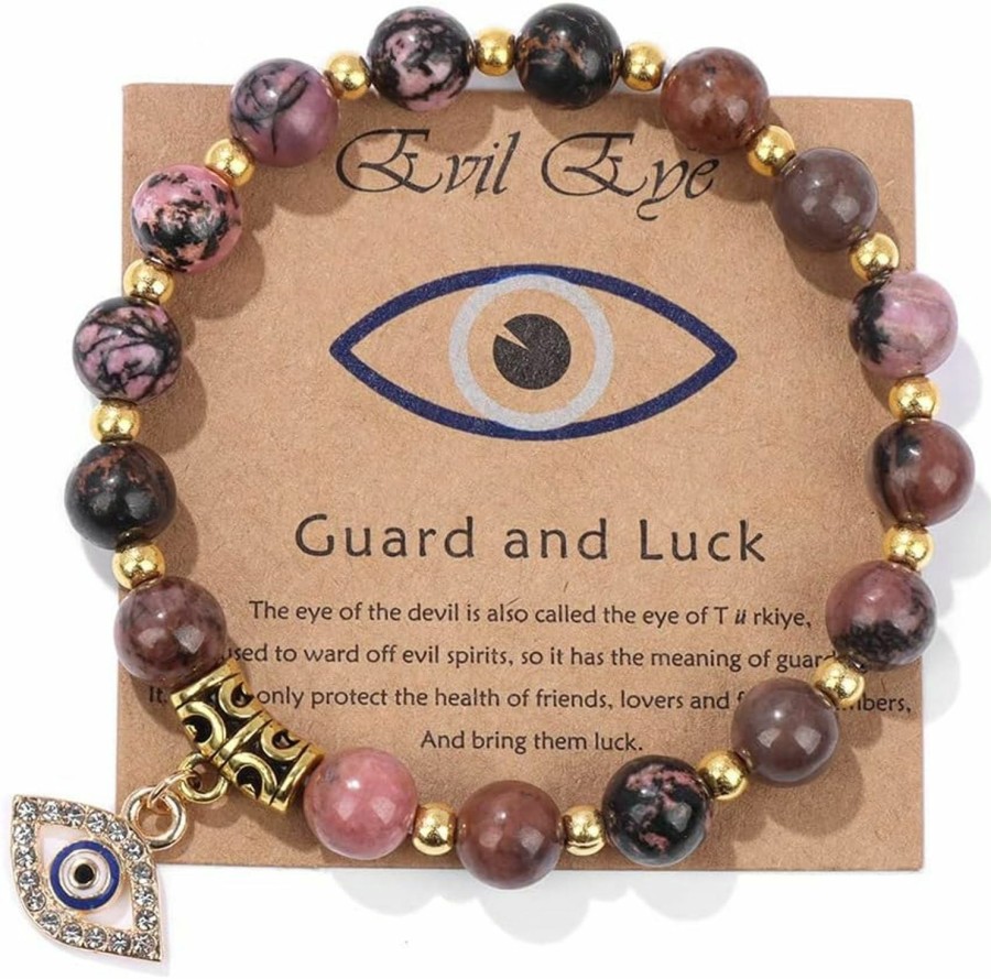 Pingyongchang Pingyongchang Evil Eye Bracelet For Women Men Natural Stone Beads Handmade Bracelet Inspirational Bracelet With Gift Message Card Kabbalah Protection Good Luck Jewelry Gift Best