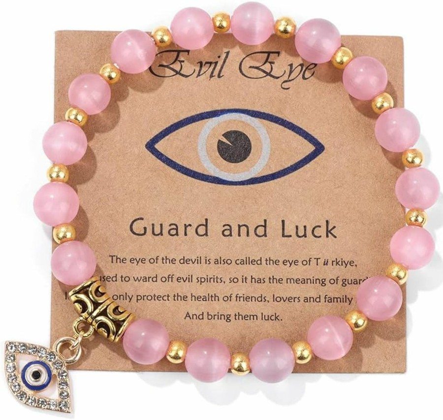 Pingyongchang Pingyongchang Evil Eye Bracelet For Women Men Natural Stone Beads Handmade Bracelet Inspirational Bracelet With Gift Message Card Kabbalah Protection Good Luck Jewelry Gift Best