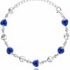 Carleen Carleen Birthstone Bracelets For Women 925 Sterling Silver Five Heart Station Created Gemstone Tennis Bracelet Jewelry Anniversary Birthday For Girls Wife, 7\"+1.2\" Extender Wholesale