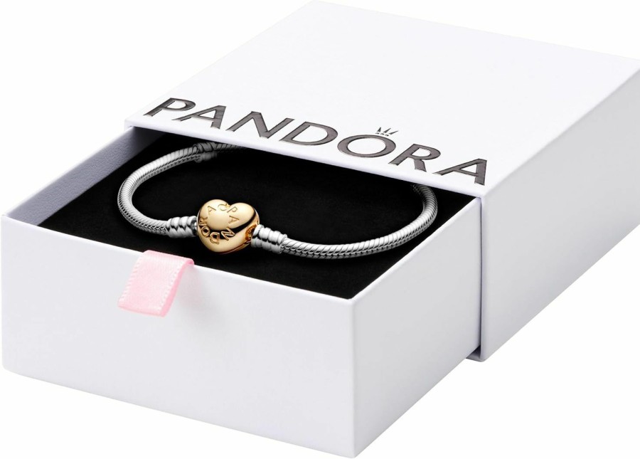 Pandora Pandora Moments Heart Clasp Snake Chain Bracelet - Two-Tone Charm Bracelet For Women - Compatible Moments Charms - Sterling Silver Shine - Mother'S Day Gift With Gift Box - 7.9\" Online