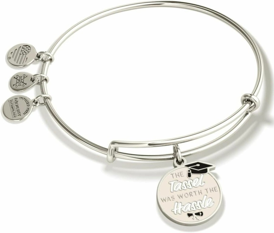 Alex and Ani Alex And Ani Celebrations Expandable Bangle For Women, The Tassel Was Worth The Hassle Charm, Shiny Silver Finish, 2 To 3.5 In Clearance