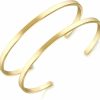 Lolalet Lolalet Thin Open Cuff Bracelet, Christmas Gift For Girlfriend Wife Mom, 18K Gold Plated Couples Oval Love Bracelets, Plain Polished Finish Open Cuff Bangle Jewelry Gift For Men Women Online