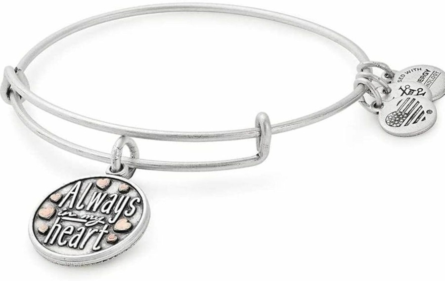 Alex and Ani Alex And Ani Expandable Wire Bangle Bracelet For Women, Always In My Heart Charm, Rafaelian Silver Finish, 2 To 3.5 Inches Best