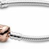 Pandora Pandora Logo Barrel Clasp Snake Chain Bracelet - Two-Tone Charm Bracelet For Women - Compatible Moments Charms - Sterling Silver Gold - Gift For Her Clearance