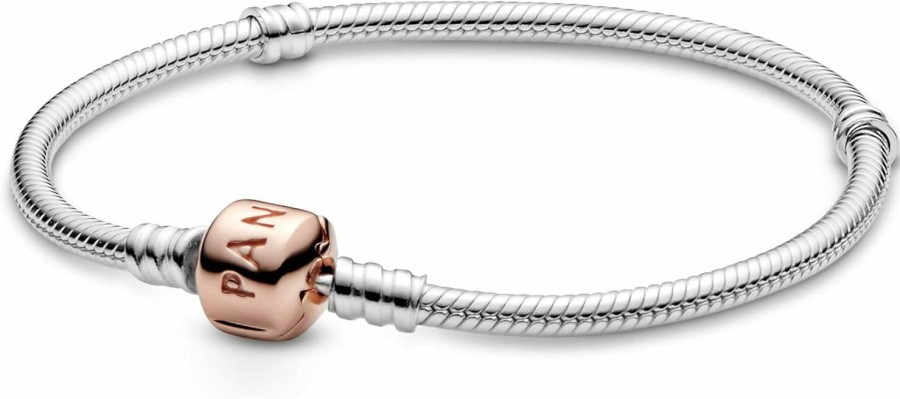 Pandora Pandora Logo Barrel Clasp Snake Chain Bracelet - Two-Tone Charm Bracelet For Women - Compatible Moments Charms - Sterling Silver Gold - Gift For Her Clearance