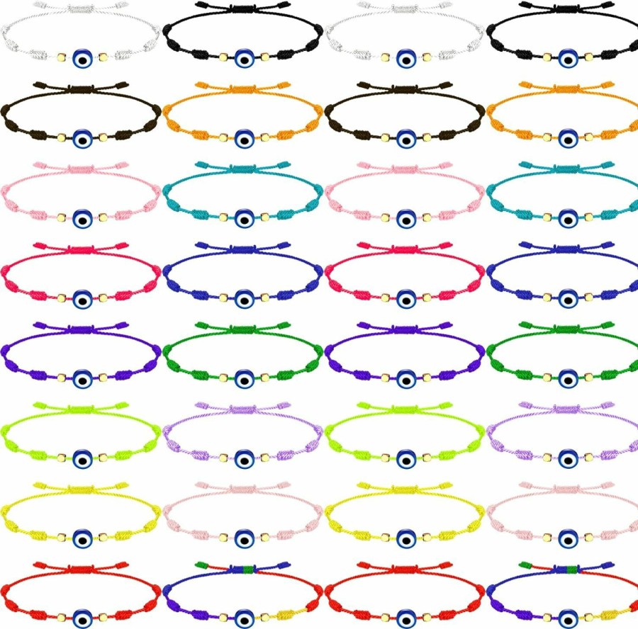 Sureio 32 Pieces Evil Eye Bracelets Adjustable Evil Eye String Knot Bracelet Good Luck Amulet Bangle Braided Rope Bracelet Evil Eye Charm Strand Bracelet For Women Men Wholesale