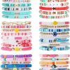 FIRAZIO Firazio 44Pcs Preppy Heishi Bracelets Set Colorful Heart Star Evil Eye Beaded Bracelets Polymer Clay Pearl Stackable Charm Y2K Bracelets Boho Disc Bracelets Aesthetic Jewelry Best