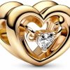 Pandora Pandora Radiant Heart & Floating Stone Charm - Compatible Moments - 14K Gold-Plated Bracelet Charm - Mother'S Day Gift With Gift Box Best