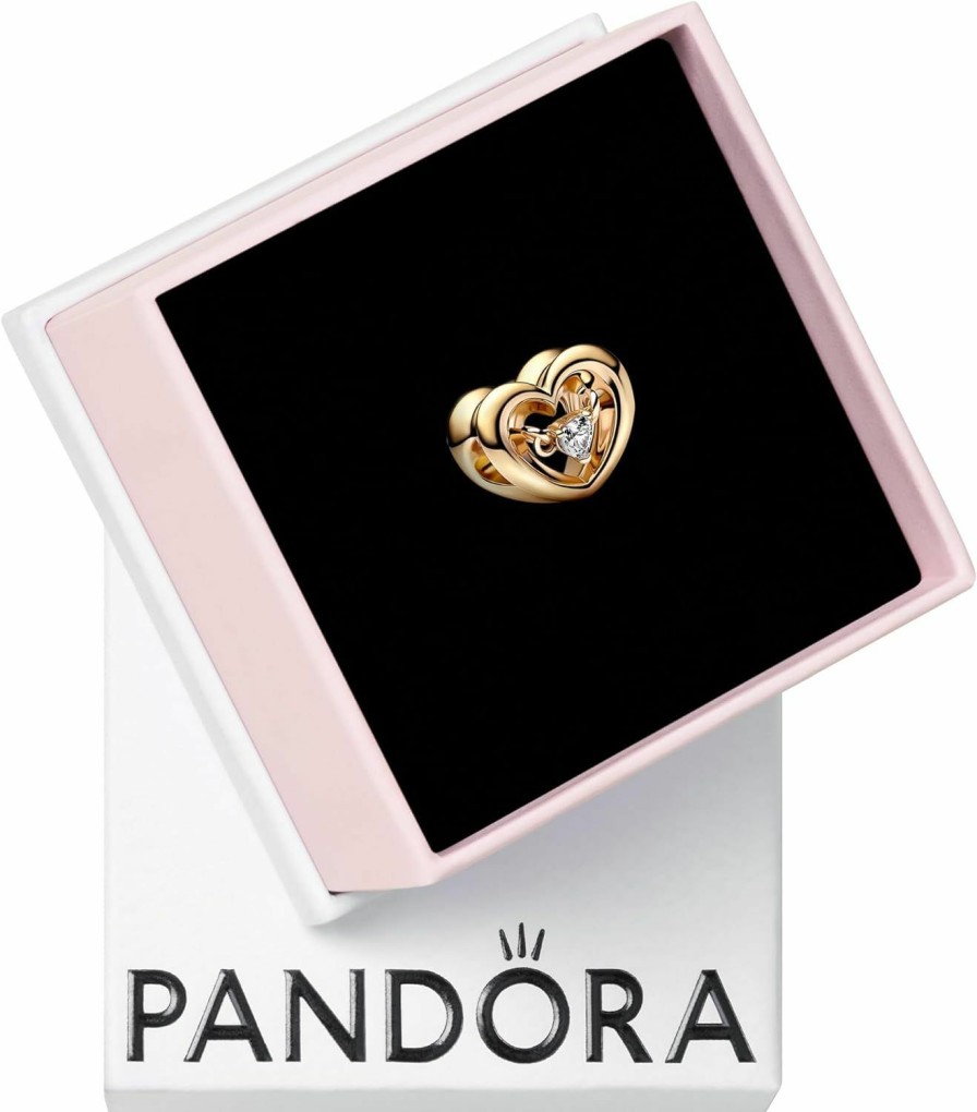 Pandora Pandora Radiant Heart & Floating Stone Charm - Compatible Moments - 14K Gold-Plated Bracelet Charm - Mother'S Day Gift With Gift Box Best