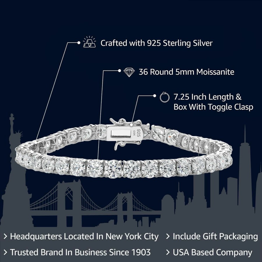 Gem Stone King Gem Stone King 925 Sterling Silver Round White Moissanite Tennis Bracelet For Women (18.00 Cttw, Round 5Mm, 7.25 Inch) Wholesale