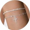 Risamil Risamil Gold/Silver Cross Chain Bracelet For Women Trendy 14K Gold Plated Pearl Beaded Bracelets Dainty Shiny Silver Cross Charm Bangle Bracelet Jewelry For Women Girls Hot