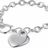 PORI JEWELERS Pori Jewelers .925 Sterling Silver Heart Charm Bracelet - For Women And Girls - Toggle Lock - 7.5\" Hot