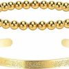 Hisatan 2 Pcs Muslim Islamic Cuff Ayatul Kursi Bracelets For Women, Arabic Allah Gold/Silver Beads Stacking Bangles Bracelets, Quaran Tasbih Religious Protection Islam Eid Ramadan Jewelry Gifts For Women New