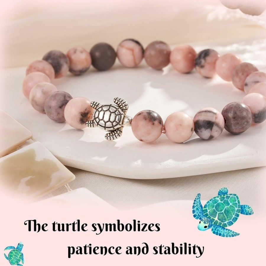 ASKRAIN Askrain Turtle Gifts For Women - Pink Zebra/Turquoise Stone Turtle Charm Bracelet Hot