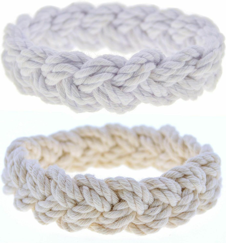 FROG SAC Frog Sac 2 Sailor Knot Bracelets, Nautical Knot Rope Bracelets, Natural And White Sailor Bracelets For Men And Women, Fishermans Bracelet Set, Cotton Knot Bracelets, Rope Bracelet Jewelry Clearance