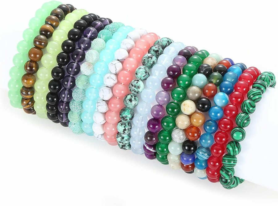 WAINIS Wainis 18Pcs 8Mm Semi-Precious Beaded Bracelets For Women Multicolor Elastic Healing Stretch Crystal Glass Bracelet Wholesale