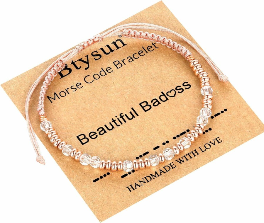 Btysun Btysun Morse Code Bracelets For Women Teen Girl Gifts Pink Braided Bracelets Inspirational Best Friend Birthday Gifts For Her Christmas Jewelry Easter Basket Stuffers Hot