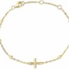 FANCIME Fancime 14K Solid Yellow Gold Cross Crucifix Strand Station Bracelet Dainty Everyday Fine Minimalist Jewelry Cute Anniversary Mother'S Day Gifts For Women, 6.7\" + 1.2\" Hot