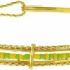 In Season Jewelry Gold Plated Babalawo Green And Yellow Beads Bangle Orula Bracelet For Women - Beautiful Gold Plated Orula Bangle Bracelet - Stylish Protection Jewelry For All Occasion New