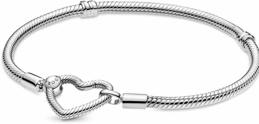 Pandora Pandora Moments Heart Clasp Snake Chain Bracelet - Charm Bracelet For Women - Compatible Moments Charms - Sterling Silver - 7.5\" Hot