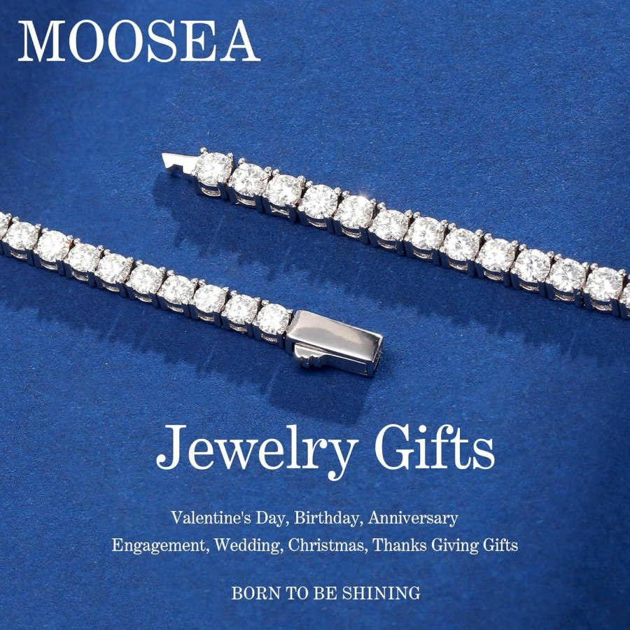 Amazon Moosea Moissanite Tennis Bracelets For Women Men, 3Mm D Color Vvs1 Clarity Lab Created Diamond Bracelets, 14K White Gold Vermeil Petite Round Moissanite Tennis Bracelets For Girls Gifts Clearance