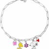 Peanuts Peanuts Womens Adjustable Lariat Charm Bracelet - Silver Plated Enamel Charm Bracelet With Snoopy - Official License Hot