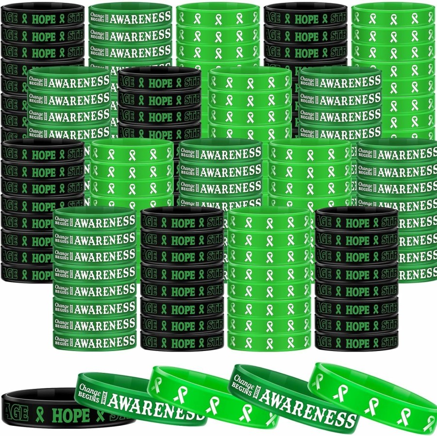 Sosation Sosation 144 Pcs Mental Health Awareness Bracelet Gifts Green Mental Faith Courage Hope Silicone Motivational Bracelets For Men Women Best