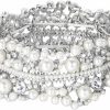 EVER FAITH Ever Faith Austrian Crystal Simulated Pearl Bridal Flower Stretch Bracelet Clear Silver-Tone New