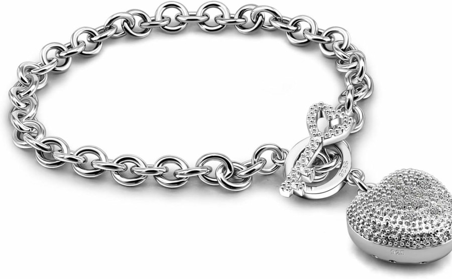 Dankadi Dankadi New Products Women'S 925 Sterling Silver Bracelet Fine Jewelry Shining Heart Bracelet 6-7-8 Inch Solid Silver Accessories Birthday Party Gift New