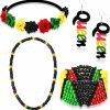 Jexine Jexine 4 Pieces Multicolor Beaded Jamaican Bracelet Wood Dangle Pierced Earrings Floral Flower Crown Stretch Headband Rasta Beads Necklace Hot