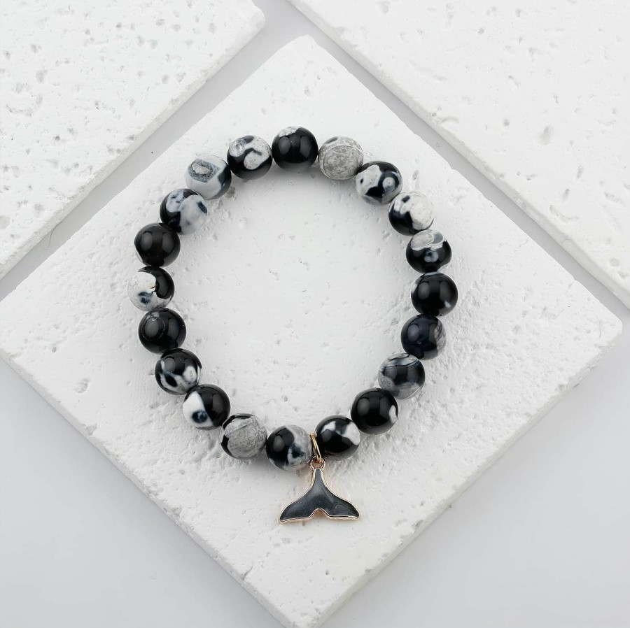 ARHTF Orca Healing Bracelets For Women Orca Whale Gifts Orca Agate Crystal Bracelets Orca Gifts For Women Orca Tail Charm Orca Inspirational Gift Best