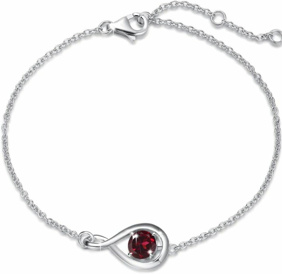 FANCIME Fancime 925 Sterling Silver Birthstone Bracelets For Women Dainty Simple Infinity Bracelet Fine Jewelry Birthday Anniversary Valentine'S' Day Gifts For Her Girls Mom Wife, Chain Length 6.7\"+1.2\" Extend Best