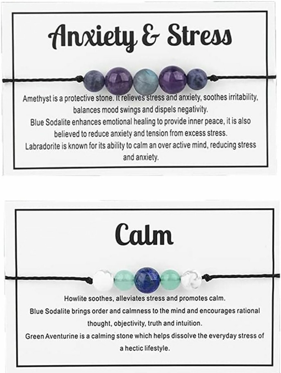 tenghong2021 Healing Chakra Amethyst Crystal Beaded Bracelet With Caring Wish Card Adjustable Spiritual Anxiety Love Friendship Stone Beads Braide String Bracelet Yoga Meditation Dhyana For Women Men Girls Boys Jewelry Birthday Gifts Presents Best