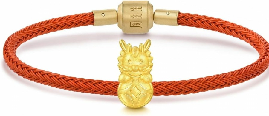 CHOW SANG SANG Chow Sang Sang 999 24K Solid Gold Mini Charm Lucky Dragon With Coin Charm Bracelet For Women 94299C Hot