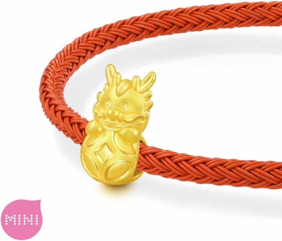 CHOW SANG SANG Chow Sang Sang 999 24K Solid Gold Mini Charm Lucky Dragon With Coin Charm Bracelet For Women 94299C Hot