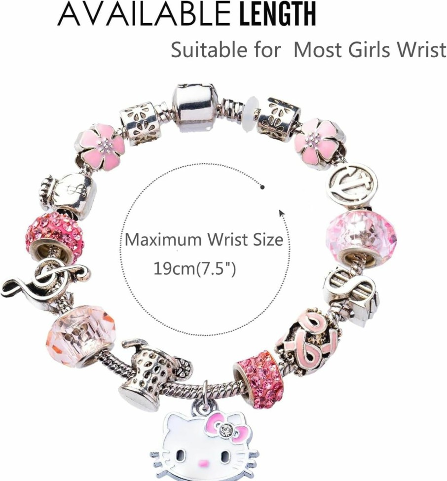 Magwei Magwei Hello Kitty Bracelet With Ring And Earrings, Cute Cartoon Charm Bracelets For Women Girls, Fashion Kawaii Chain Cuff Jewelry Set For Girls New