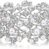 EVER FAITH Ever Faith Crystal Cream Simulated Pearl 1920'S Style Leaf Stretch Bracelet Clear Online