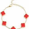 AIPPK Aippk 18K Gold Plated Clover Lucky Bracelet For Women White/Black/Red/Green Flower Four Leaf Bracelets Trendy Jewelry Gifts For Women Teen Girls New