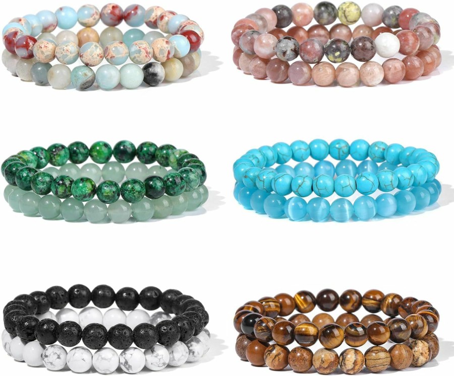 WAINIS Wainis 12Pcs 8Mm Semi-Precious Gemstones Beaded Bracelets For Men Women Healing Crystal Stretch Handmade Stackable Stone Bracelet Uni Online