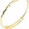 4U 4U 18K Yellow Gold Classical Diamond Cut Adjustable Bangle Bracelet For Women New