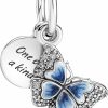 Pandora Pandora Blue Butterfly & Quote Double Dangle Charm Bracelet Charm Moments Bracelets - Stunning Women'S Jewelry - Made With Sterling Silver, Cubic Zirconia & Enamel New