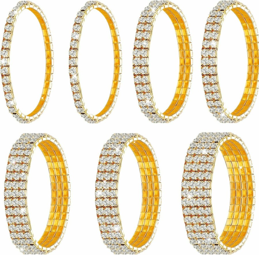 Yaomiao Yaomiao 7 Pieces Rhinestone Stretch Bracelet Tennis Bangle Stackable Rhinestone Bracelet Wedding Jewelry For Women Bridal Girls Hot